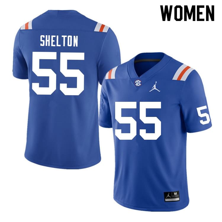 NCAA Florida Gators Antonio Shelton Women's #55 Nike Blue Throwback Stitched Authentic College Football Jersey GJZ3664VT
